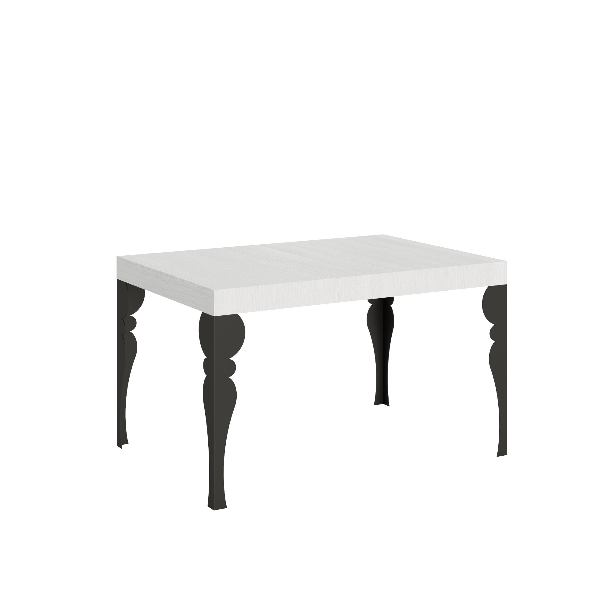 Mesa extensible Paxon 90x120 (224 cm) con patas perimetrales estables, color fresno blanco.