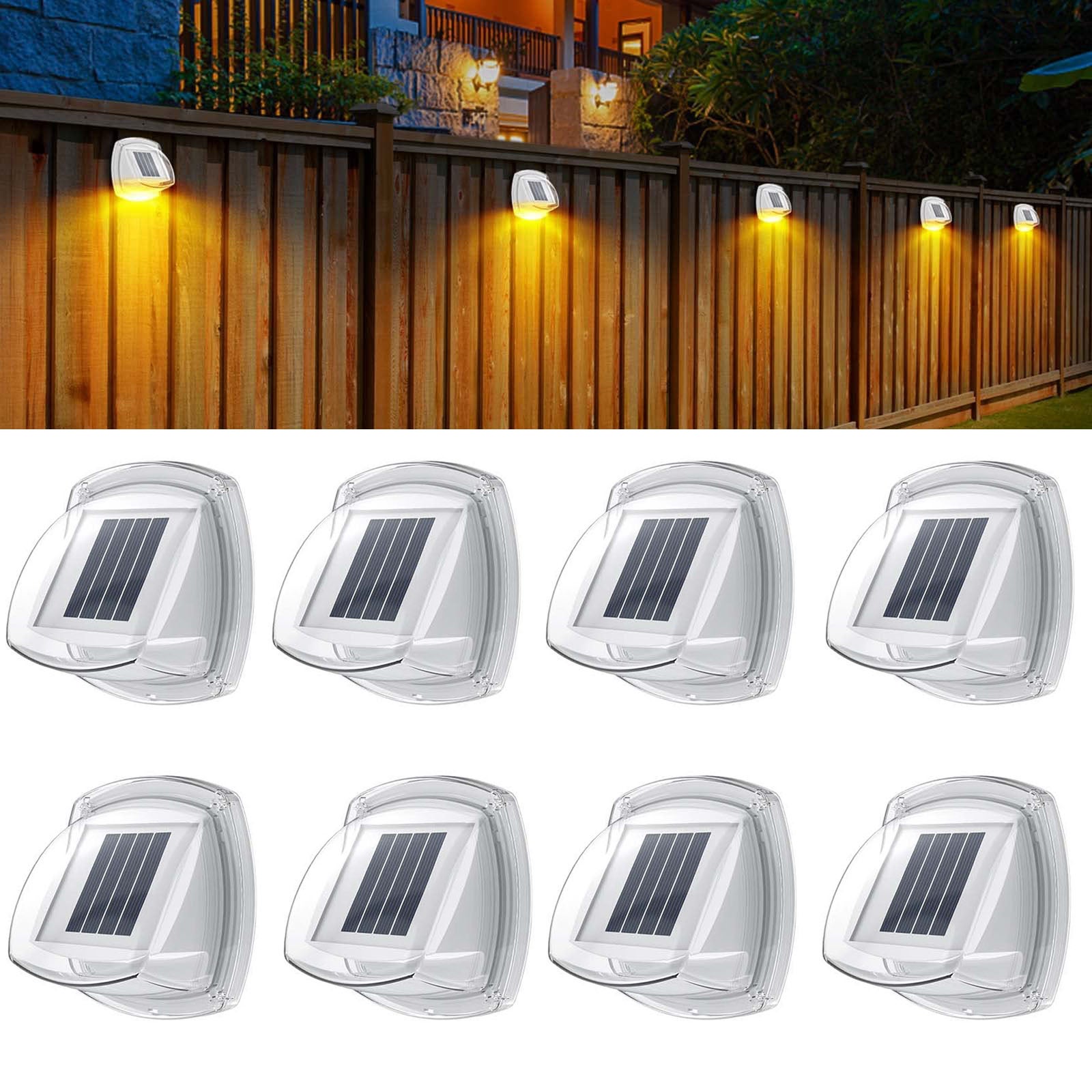 8PCS Solar Light 8LED Outdoor Garden Fence Wall Landscape Light do schodów, ogrodzenia, tarasu, ciepła biel