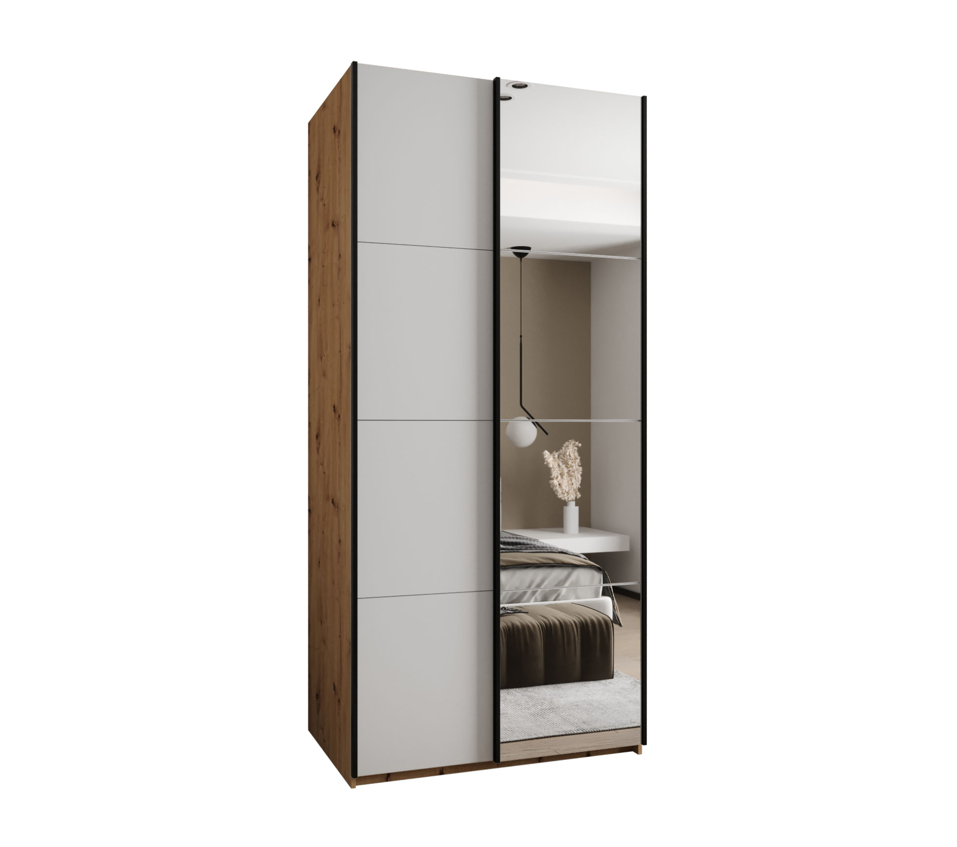 Szafa przesuwna wysoka Lux 3 110 x 64 x 245,5 cm artisan + biały + u. czarny - Abiks Meble