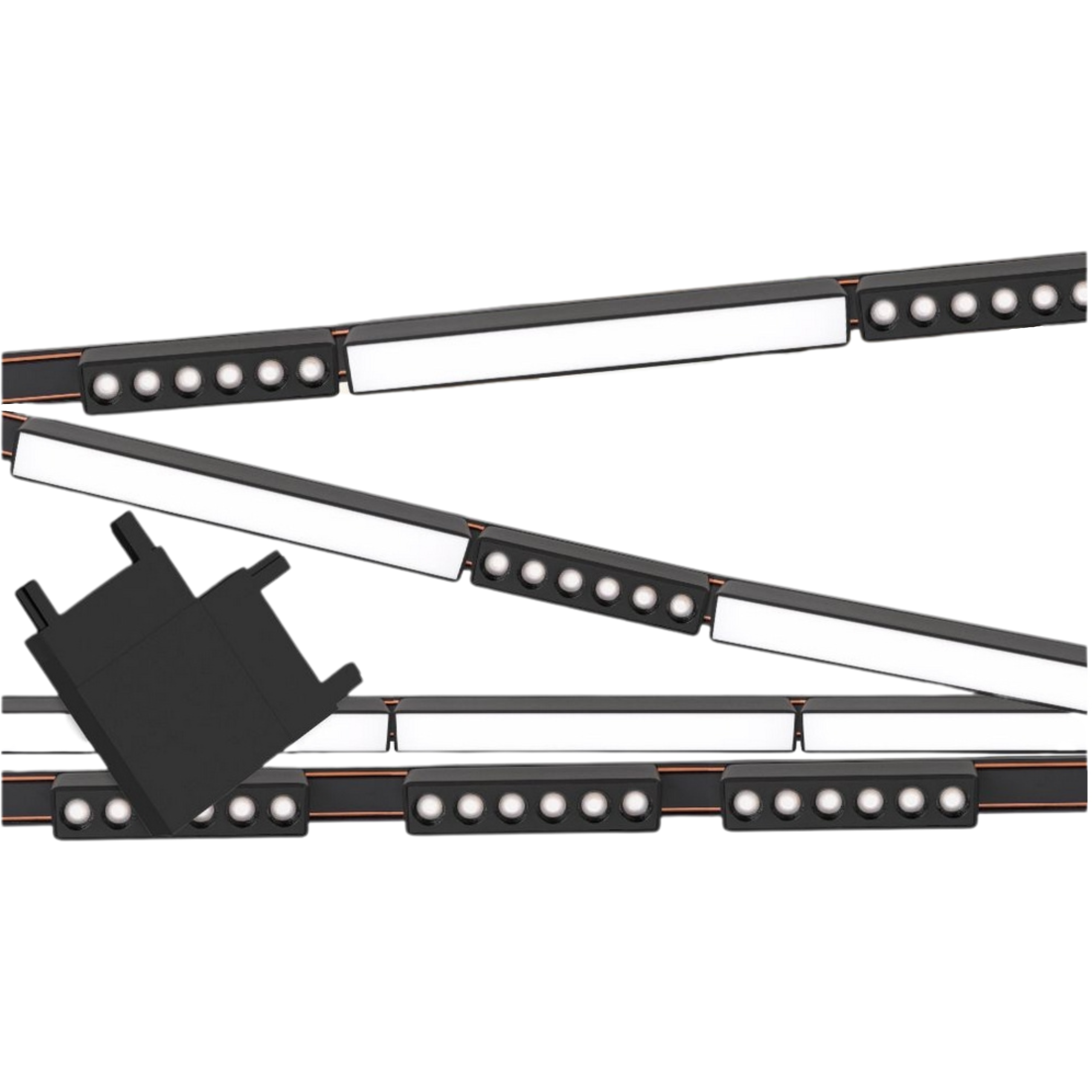 Zestaw oświetlenia szynowego LED Czarny system magnetyczny 2 x szyna 1m + 6 lamp LED + łącznik kątowy - LEDHOFF
