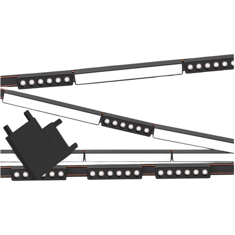 Zestaw oświetlenia szynowego LED Czarny system magnetyczny 2 x szyna 1m + 6 lamp LED + łącznik kątowy - LEDHOFF