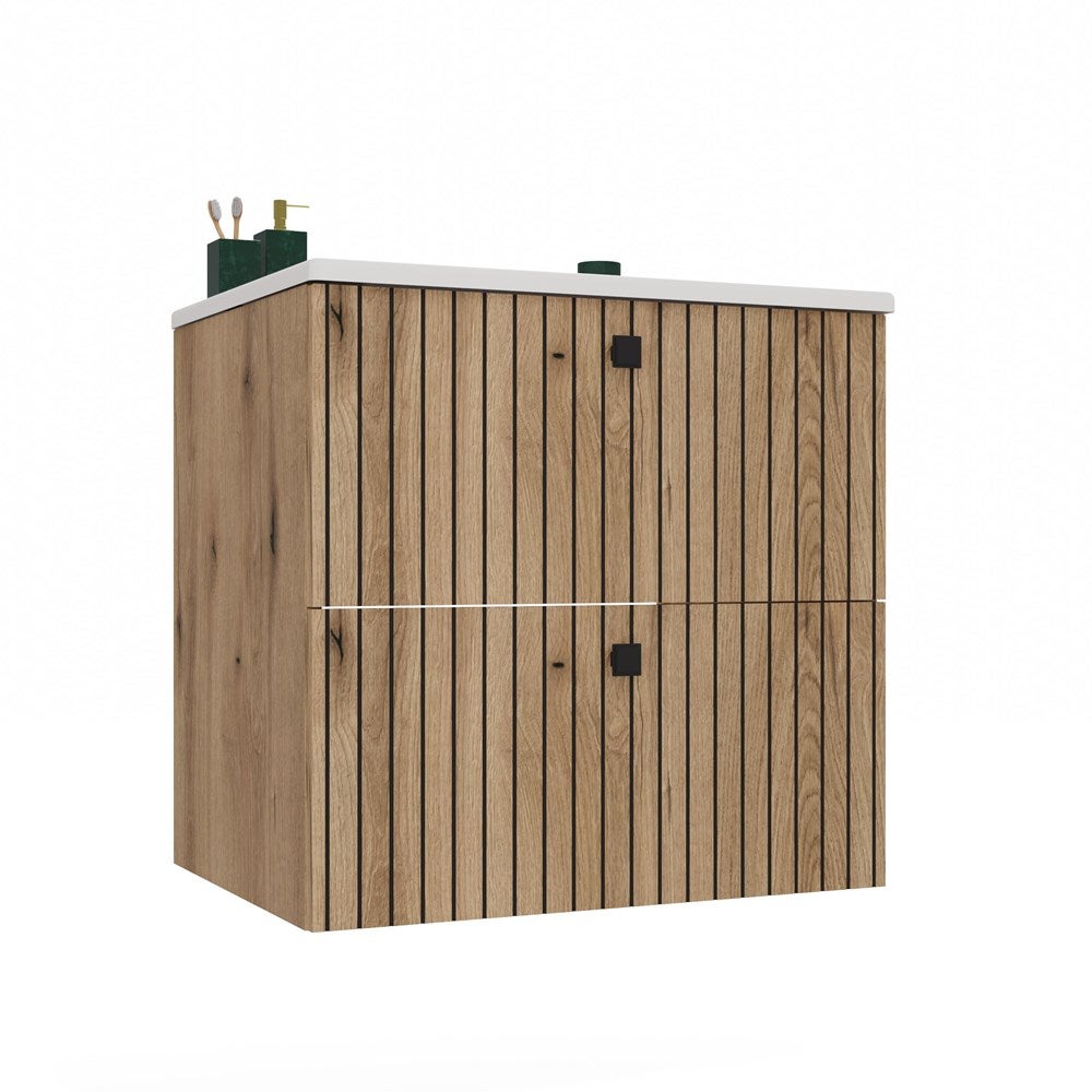 Szafka pod umywalkę Topeshop Tigo 60 2S dąb evoke ryflowany front + umywalka 47x60x59 cm 1 szt
