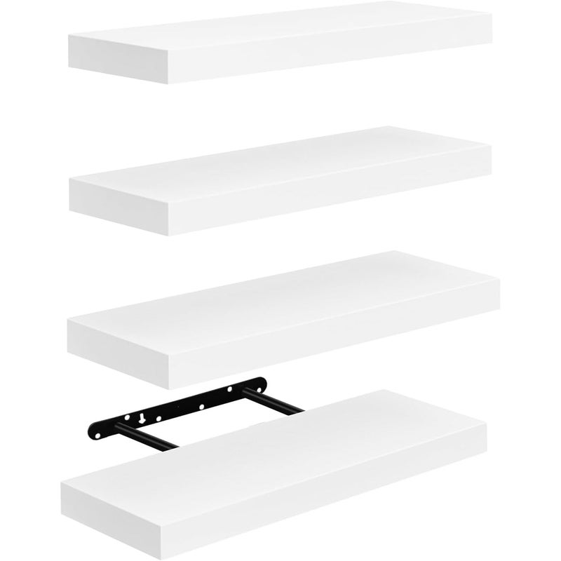 Regał wiszący, zestaw 4 sztuk, regał ścienny, płyta MDF, nowoczesna, 14 x 40 cm, do biura, salonu, kuchni – biały