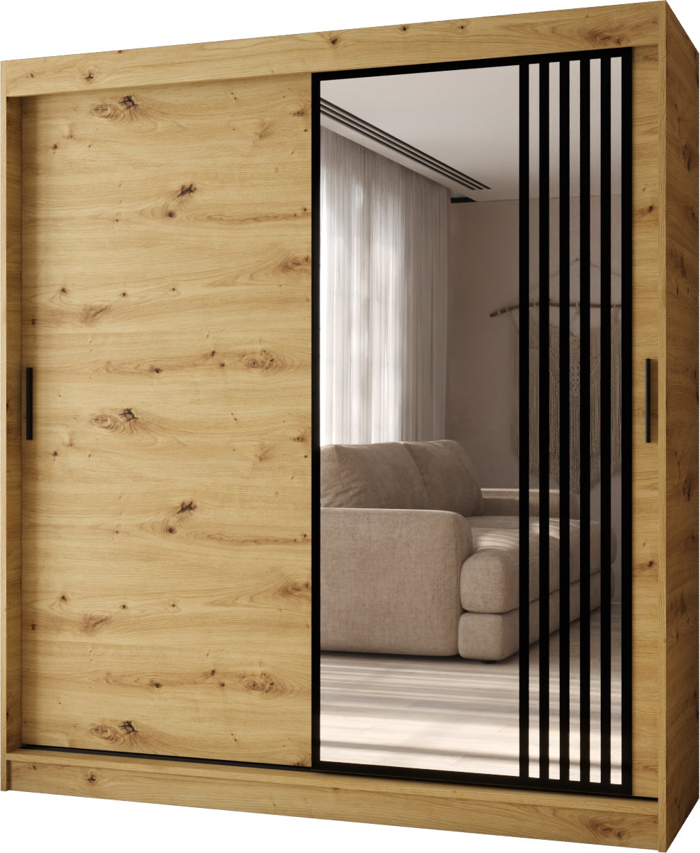 Szafa przesuwna z lustrem GLOSSY 180 x 62 x 200 artisan + u. czarny
