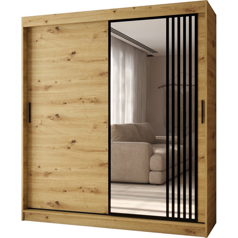 Szafa przesuwna z lustrem GLOSSY 180 x 62 x 200 artisan + u. czarny