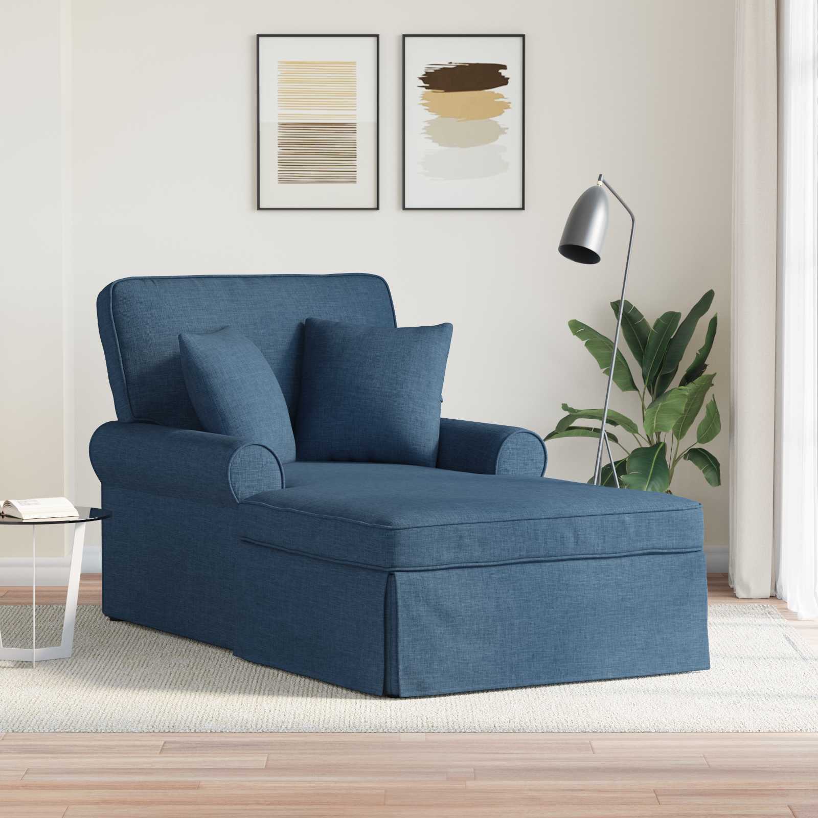 Chaise Lounge z Fartuszkiem z poduszką 3 pcs Niebieski tkanina vidaXL