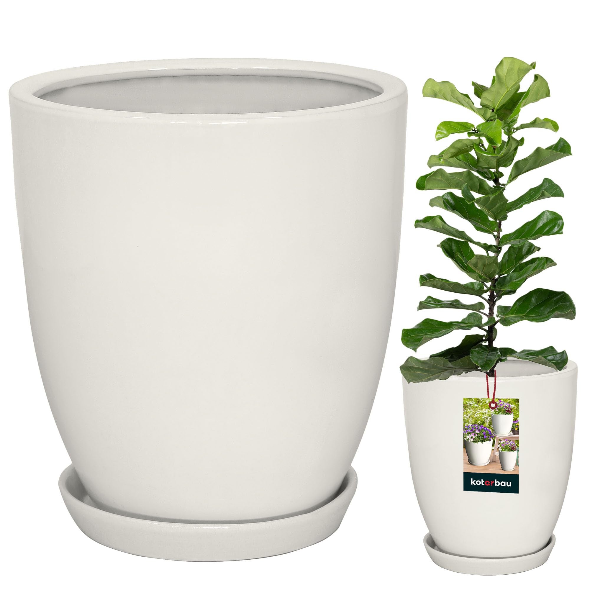 Doniczka ceramiczna szkliwiona biała na kwiaty rośliny 26 cm - KOTARBAU