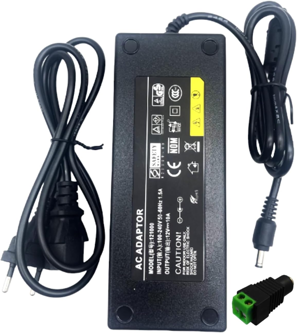 Zasilacz Transformator wtykowy 110/220 V AC na 12 V DC 120 W 10 A, kabel 1 m i złącze żeńskie