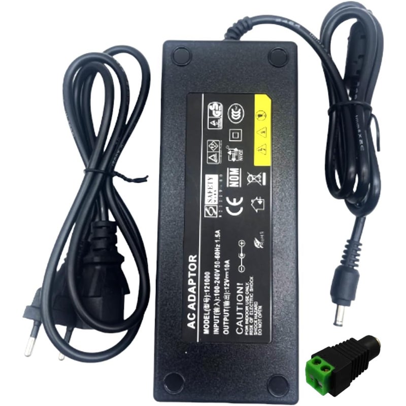 Zasilacz Transformator wtykowy 110/220 V AC na 12 V DC 120 W 10 A, kabel 1 m i złącze żeńskie