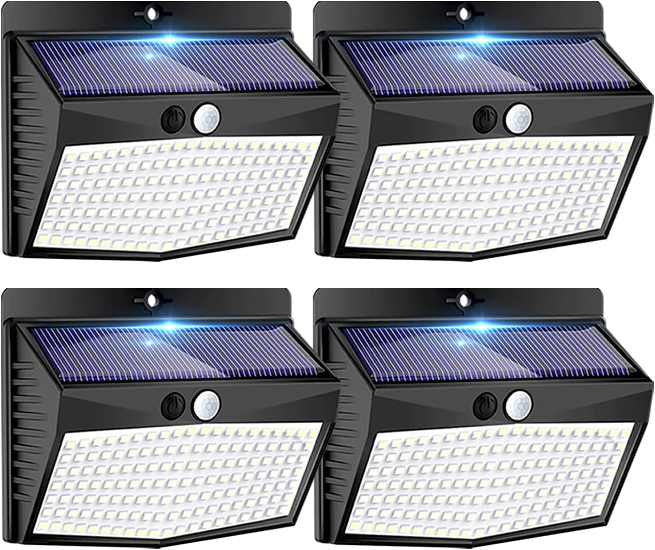 Lampy solarne zewnętrzne z czujnikiem ruchu – zestaw 4 sztuk – 138 wodoodpornych diod LED – 3 tryby oświetlenia – (białe światło)