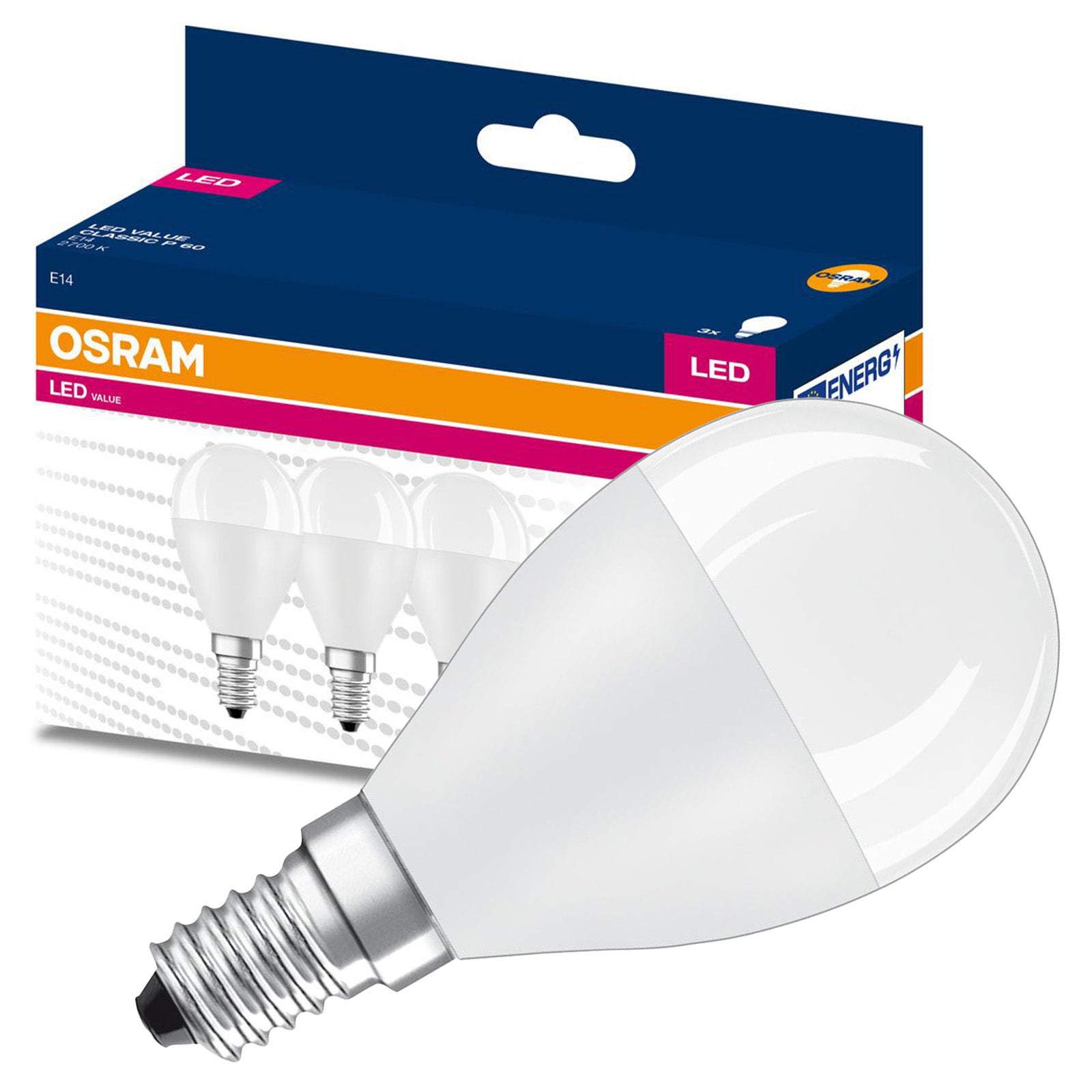 3x Żarówka LED P45 Kulka E14 6.5 W = 60 W 806lm 2700K Ciepła biel 150st. VALUE CLASSIC Osram