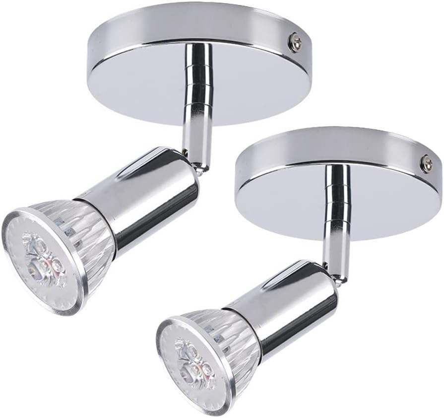 Zestaw 2 natynkowych reflektorów sufitowych LED, żarówki GU10, obrotowa chromowana głowica lampy z regulowanym kątem, wpuszczana lampa sufitowa 3000 K