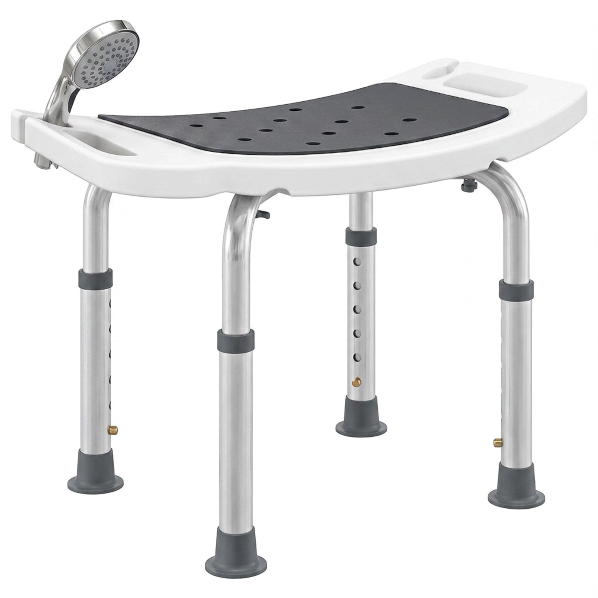 Stołek prysznicowy ze stopu aluminium i antypoślizgowego tworzywa sztucznego, 6-stopniowa regulacja wysokości 39-52 cm, szary
