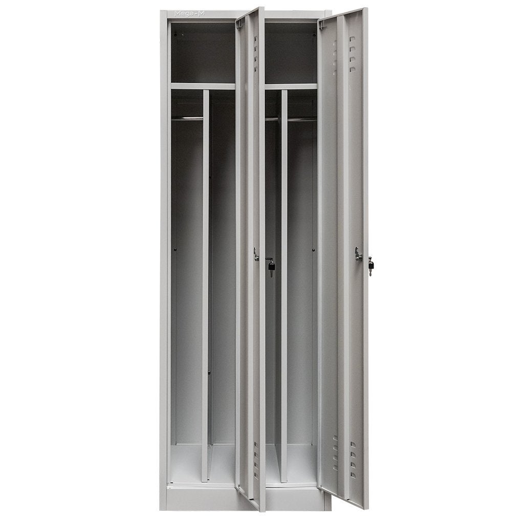 Szafka metalowa ubraniowa BHP dwudrzwiowa Mega-M J-60 z przegrodami szara 60x50x180 cm skręcana