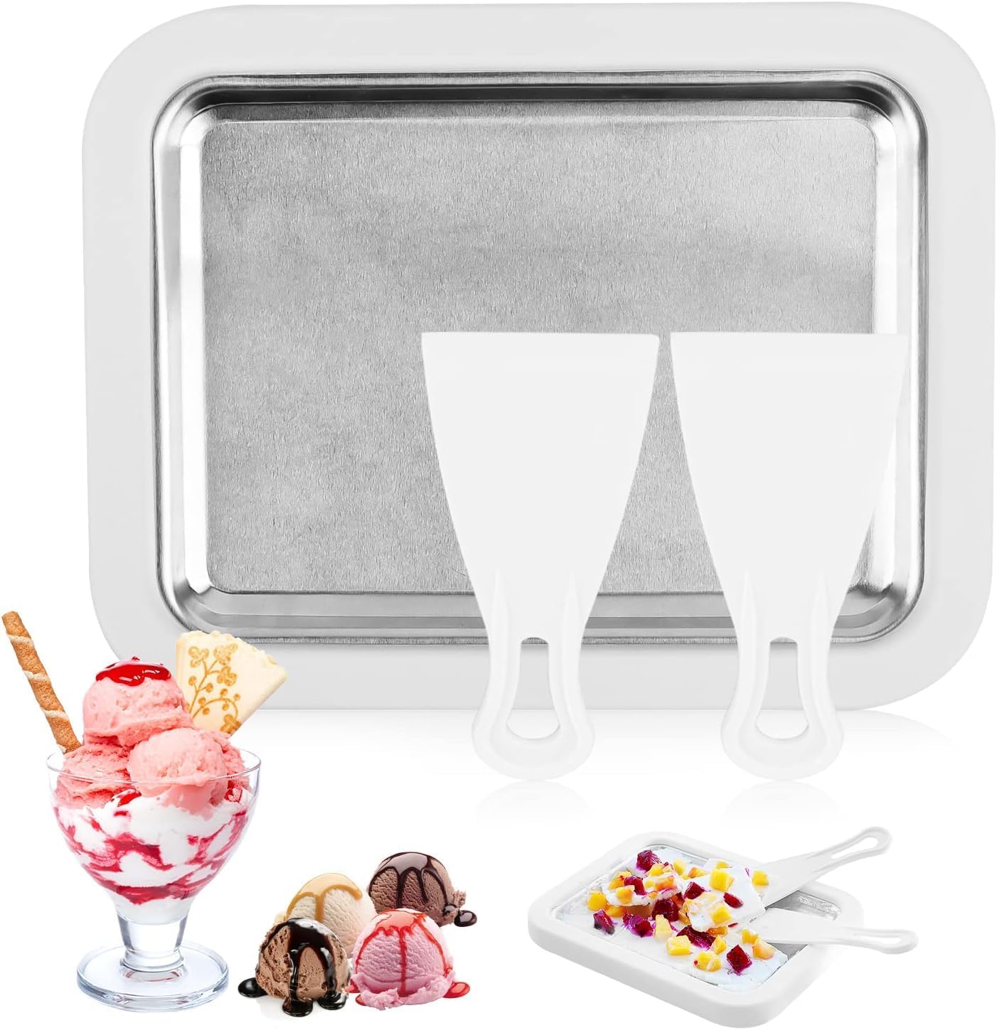 Maszyna do lodów instant, tacka na lody w rolkach, maszyna do lodów w rolkach z 2 szpatułkami, tacka na lody w rolkach do produkcji lodów
