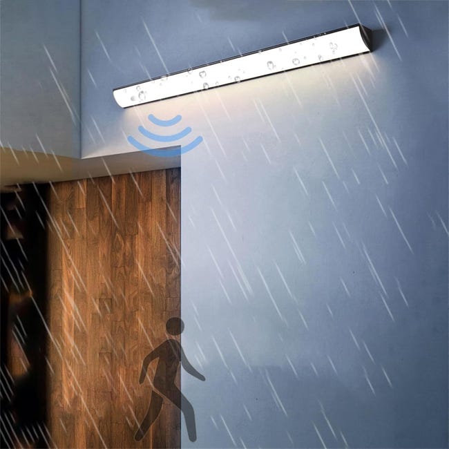 Zewnętrzna lampa ścienna LED, długa taśma z czujnikiem ruchu, wodoodporna IP65, wykonana z aluminium i akrylu (60 cm)