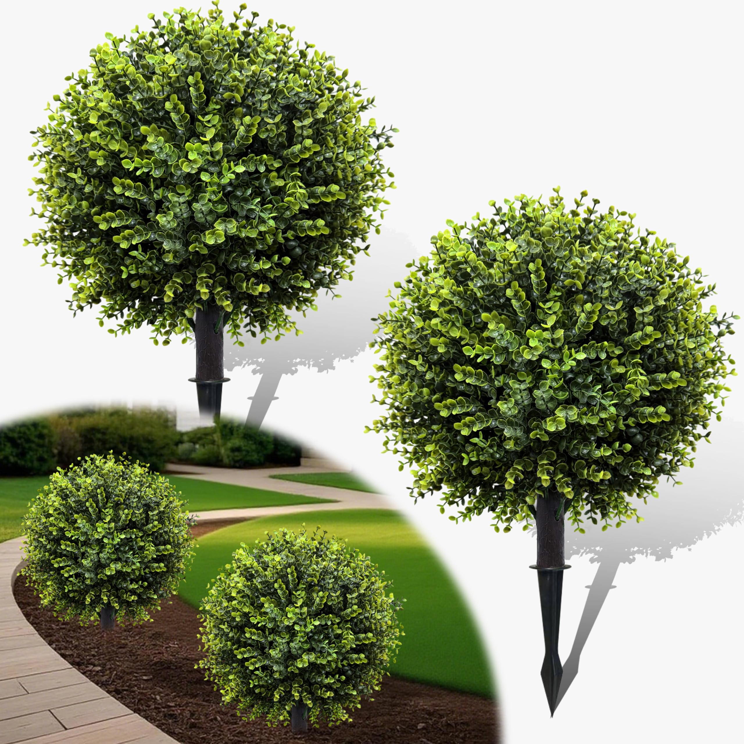 Zestaw 2 Sztucznych Kul Bukszpanowych 60 cm, Topiary z Kolcami, Odporne na UV do Doniczek i na Ganek