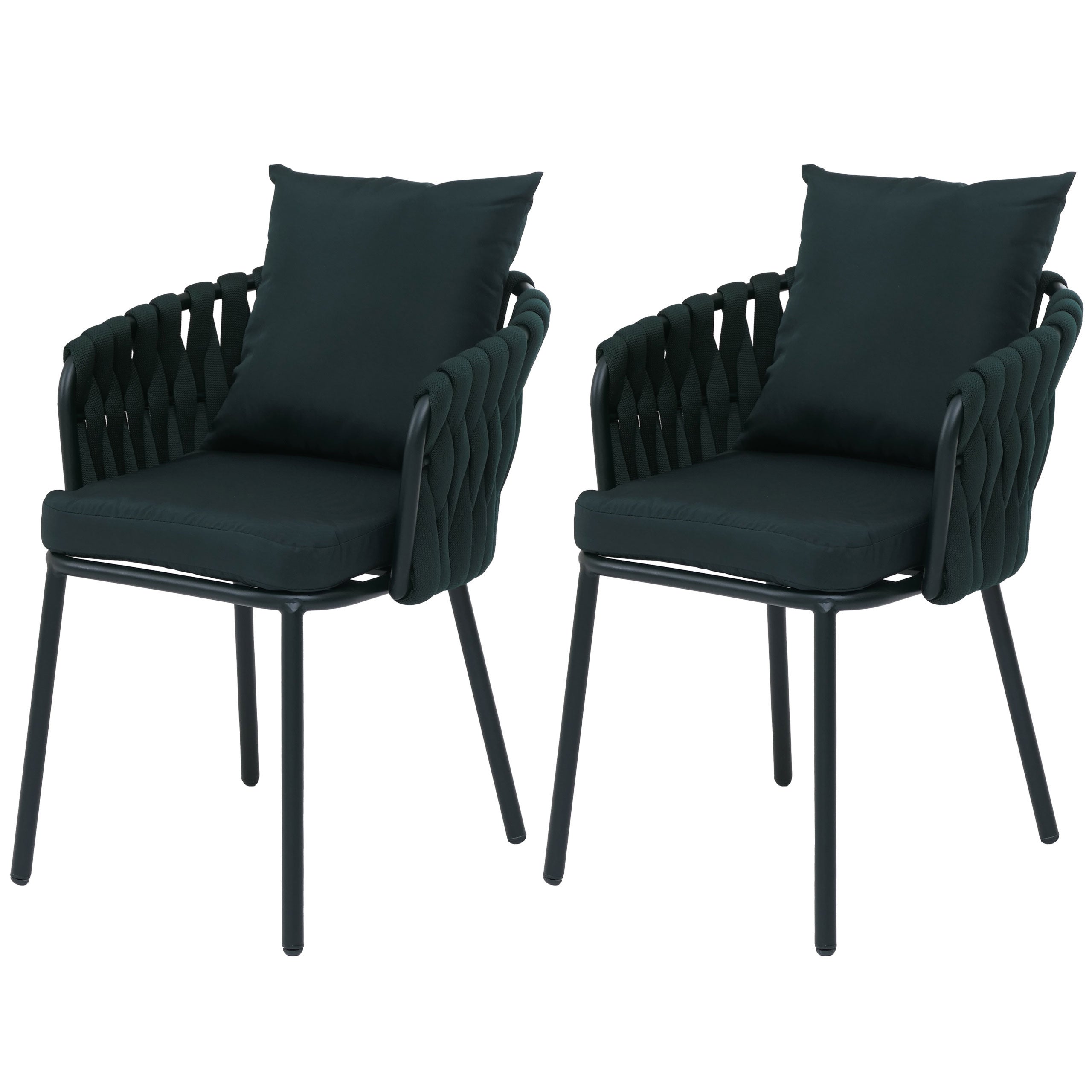 Zestaw 2 aluminiowych krzeseł ogrodowych HWC-P89, fotel ogrodowy, krzesło ogrodowe, tkanina/tekstylia (180 g/m²) plecionka linowa Rope ~ zielona