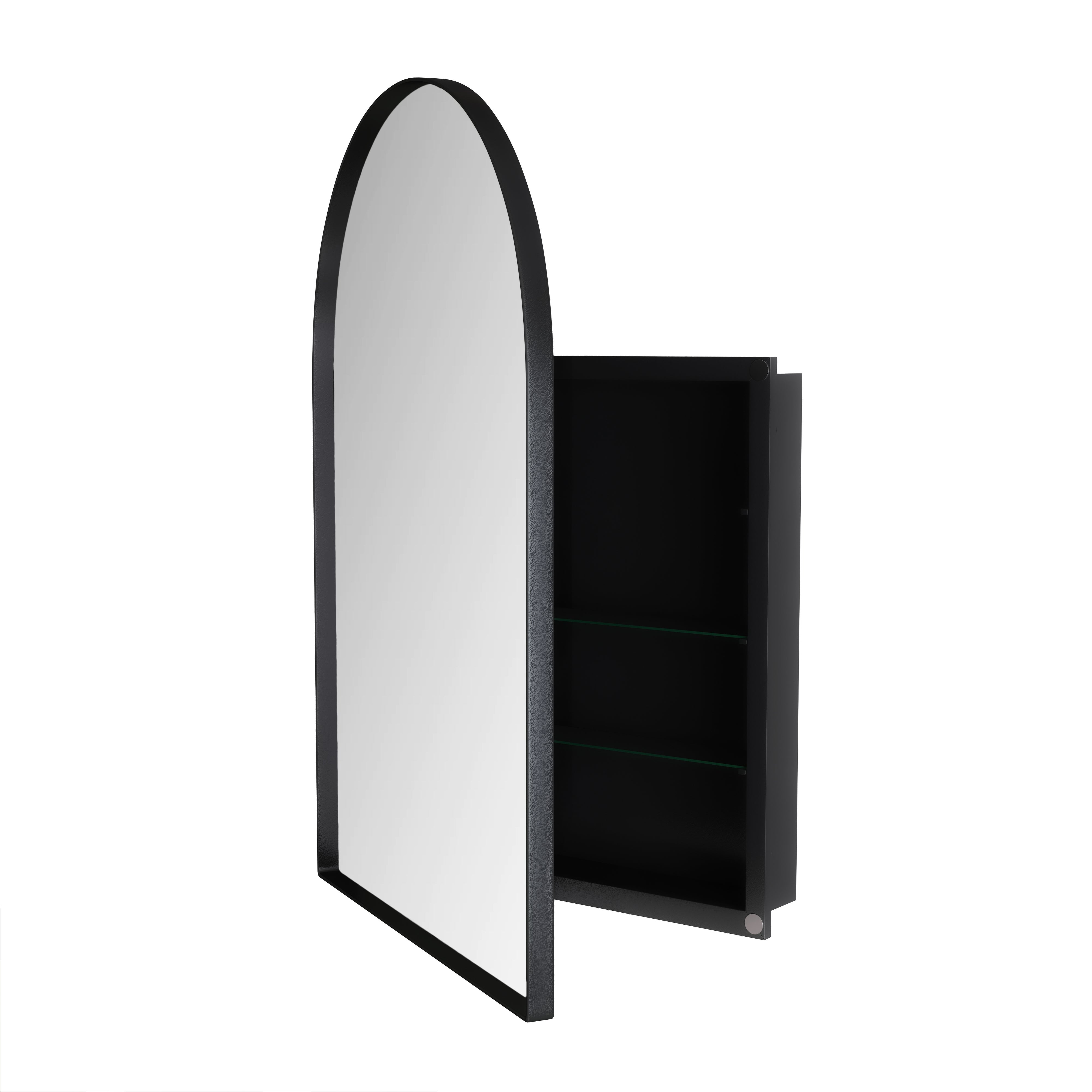 Szafa z lustrem 91x61cm Lustro z szufladami do łazienki, salonu i sypialni łukowate eleganckie Czarne