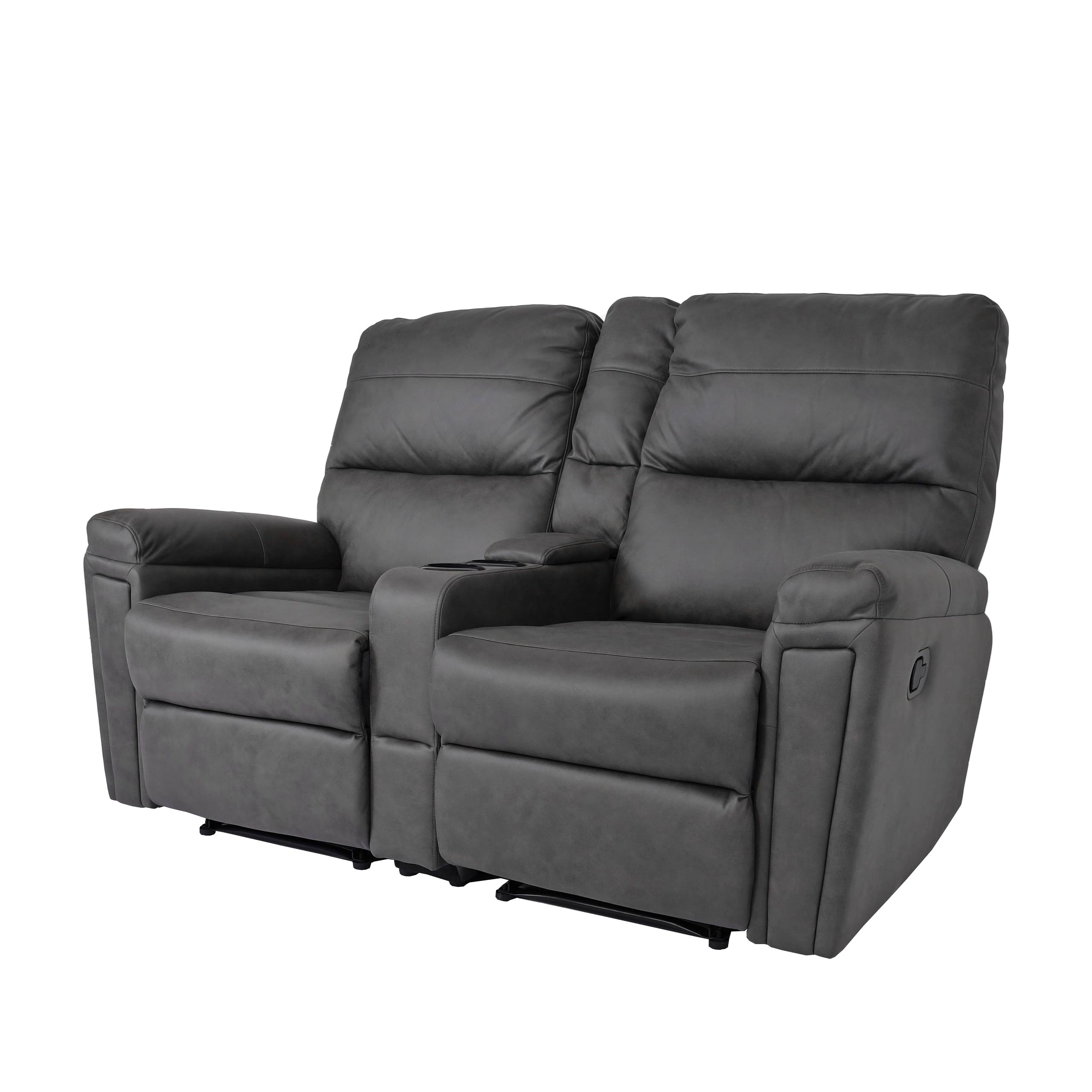2-osobowy fotel kinowy HWC-K17, fotel rozkładany fotel telewizyjny sofa, zawieszenie nosa schowek na kubek ~ tkanina/tekstylia ciemnoszary