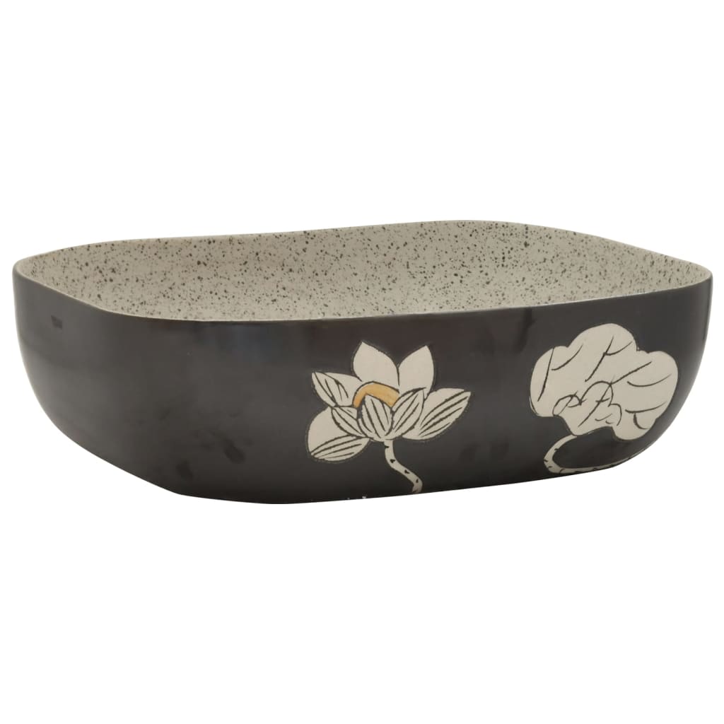 Umywalka Nablatowa Ceramiczna Prostokątna Szaro-Czarna do Łazienki 48 cm