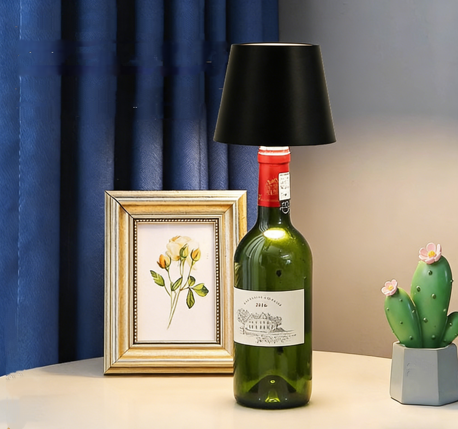 Kreatywna lampa stołowa, lampa w kształcie butelki wina, nastrojowa lampka nocna, ściemnialna, dekoracyjna, USB