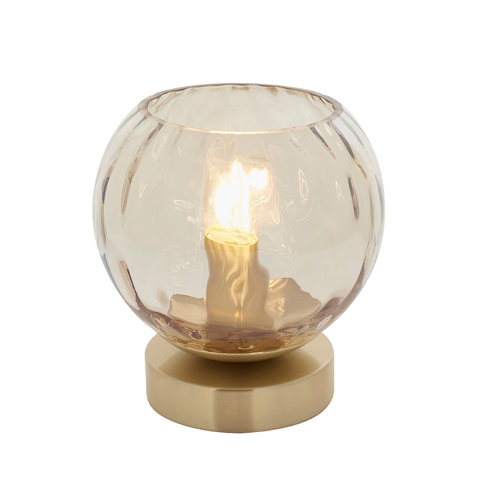 Lampa stołowa designerska kulista satynowa mosiężna szklany ozdobny klosz 1xE14 25W DIMPLE Endon