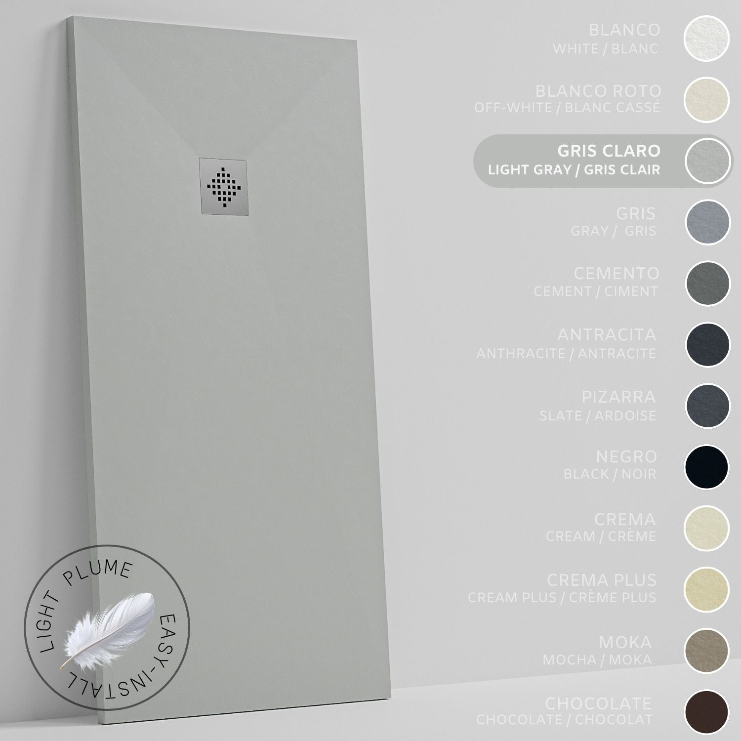 SOULHOME Lekki Brodzik z Żywicy tekstura Łupka jasnoszary – 200X70- cm Ultra-płaski Zawiera Syfon i Kratkę