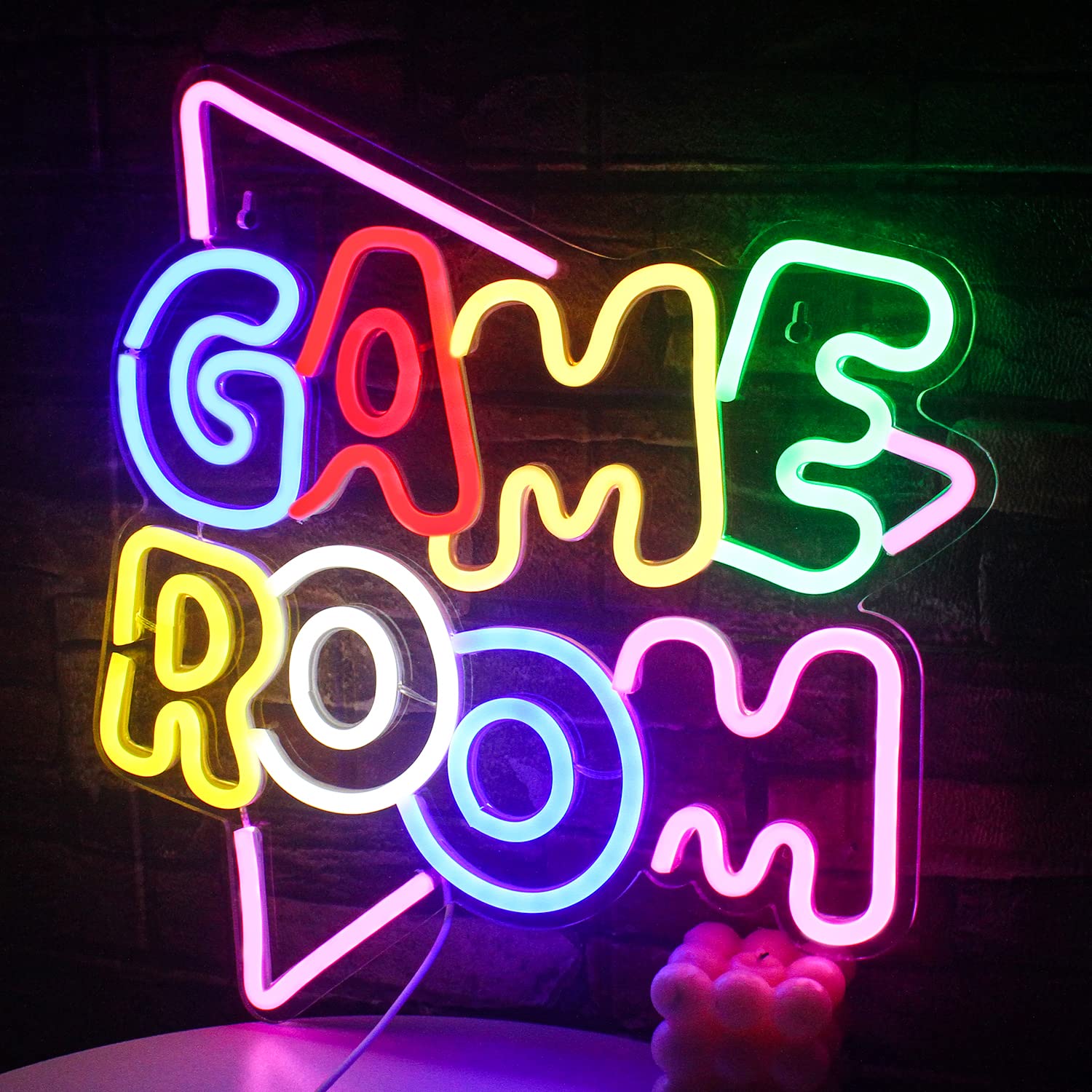 Światło neonowe o zmiennej intensywności, kolorowe światło neonowe USB LED, lampka nocna neonowa do dekoracji ścian w pokoju gier (35 x 33 cm)