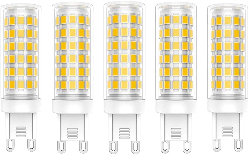 Zestaw 5 żarówek ceramicznych LED G9 Flicker-free o mocy 9 W, odpowiednik halogenu 90 W, 900 lm, chłodna biel 6000 K, niskie nagrzewanie, prąd zmien