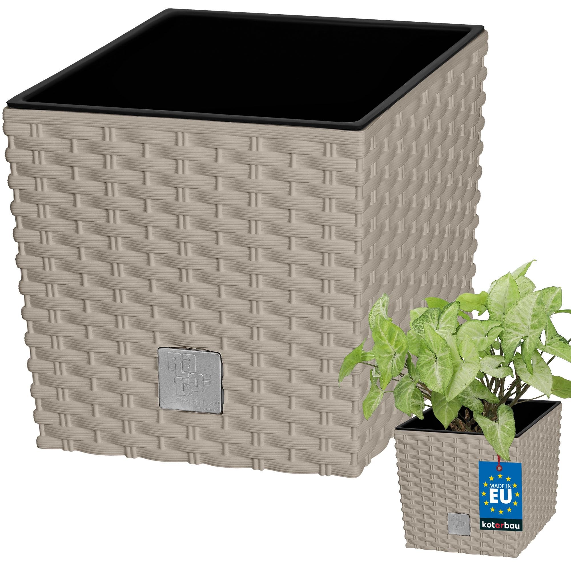 Donica doniczka 17cm ogrodowa balkon taras kwiaty rattan mocca wkład ogród - KOTARBAU
