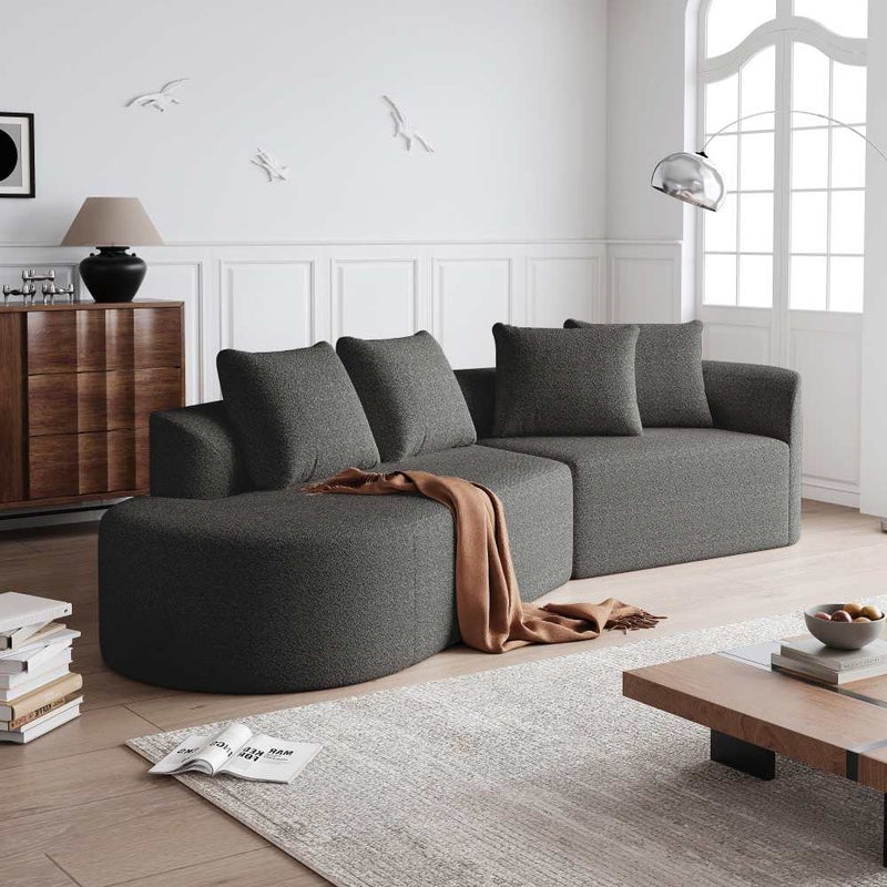 Nowoczesna narożna sofa Chenille, 4-osobowa, bardzo duża i głęboka, luksusowy komfort z 4 dekoracyjnymi poduszkami