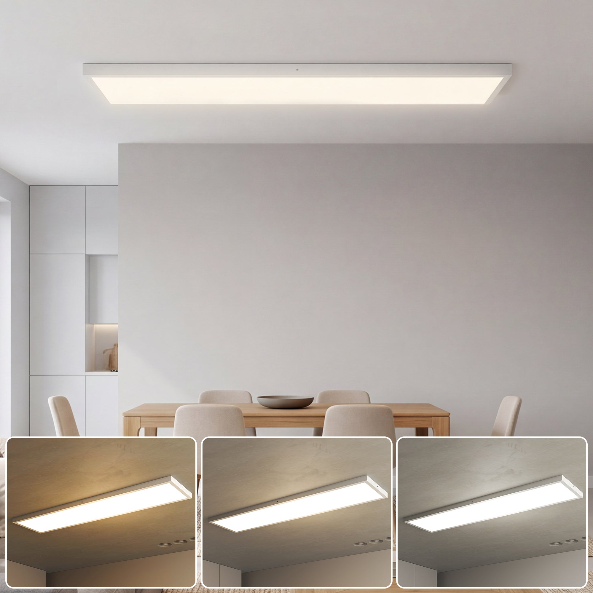Zestaw 4 ściemnialnych lamp sufitowych z regulacją temperatury barwowej i przełącznikiem DIP oraz kinkietów 3000K/4000K/6000K, 120x30x3,7 cm