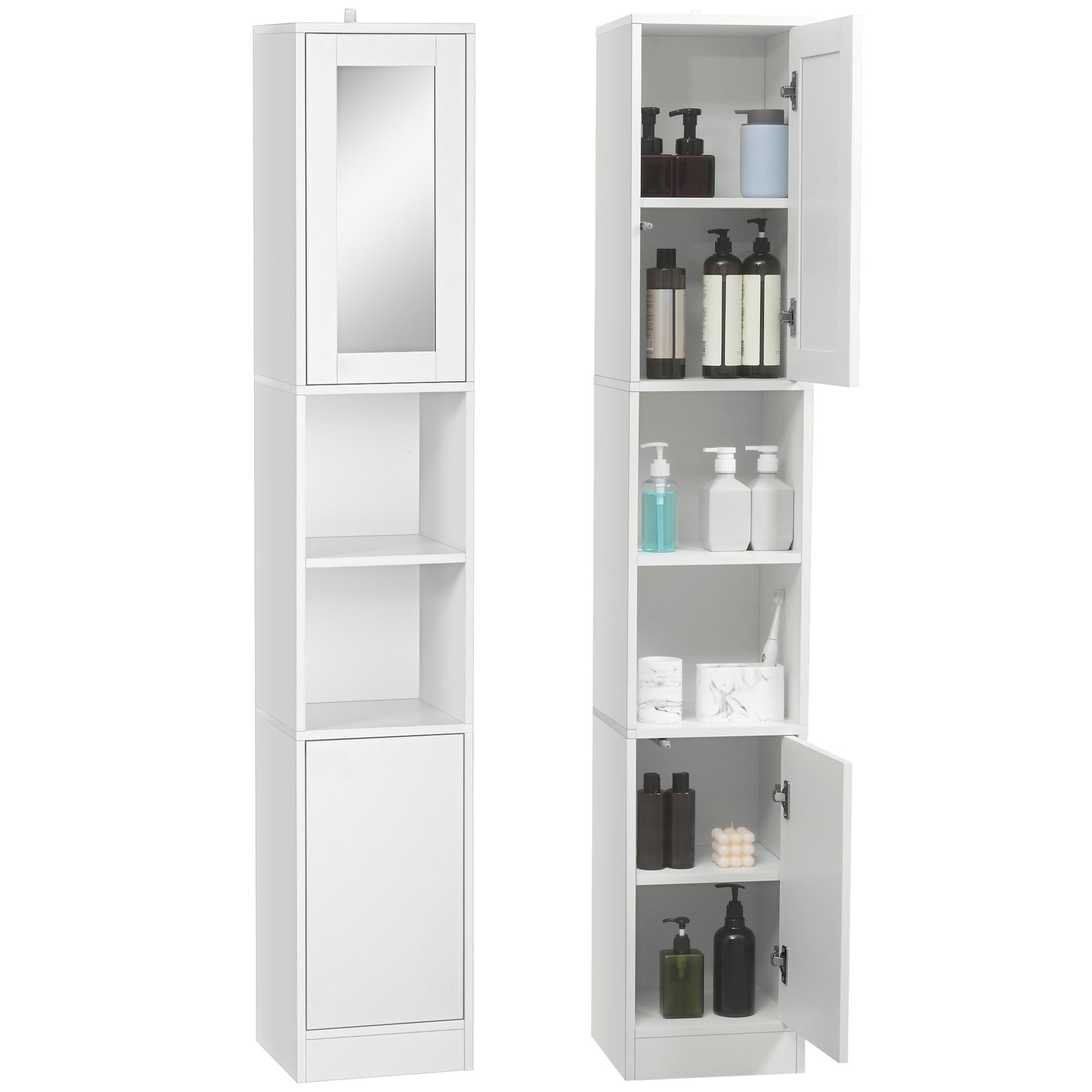 Column Bath z Przestrzeń-Saving Feature, Lustro i Pressure Opening, Multi-Purpose Drewniany łazienka Meble, 30x28x170cm, Biały