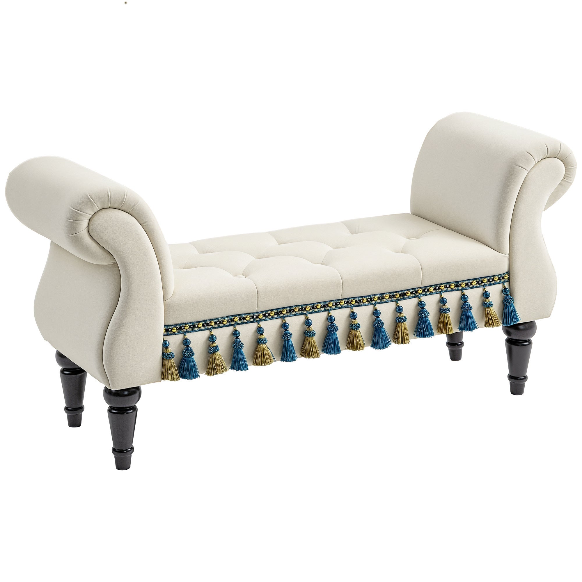 Ławka tapicerowana, siedzisko, design vintage, do 150 kg, 117x40x58 cm, beżowa