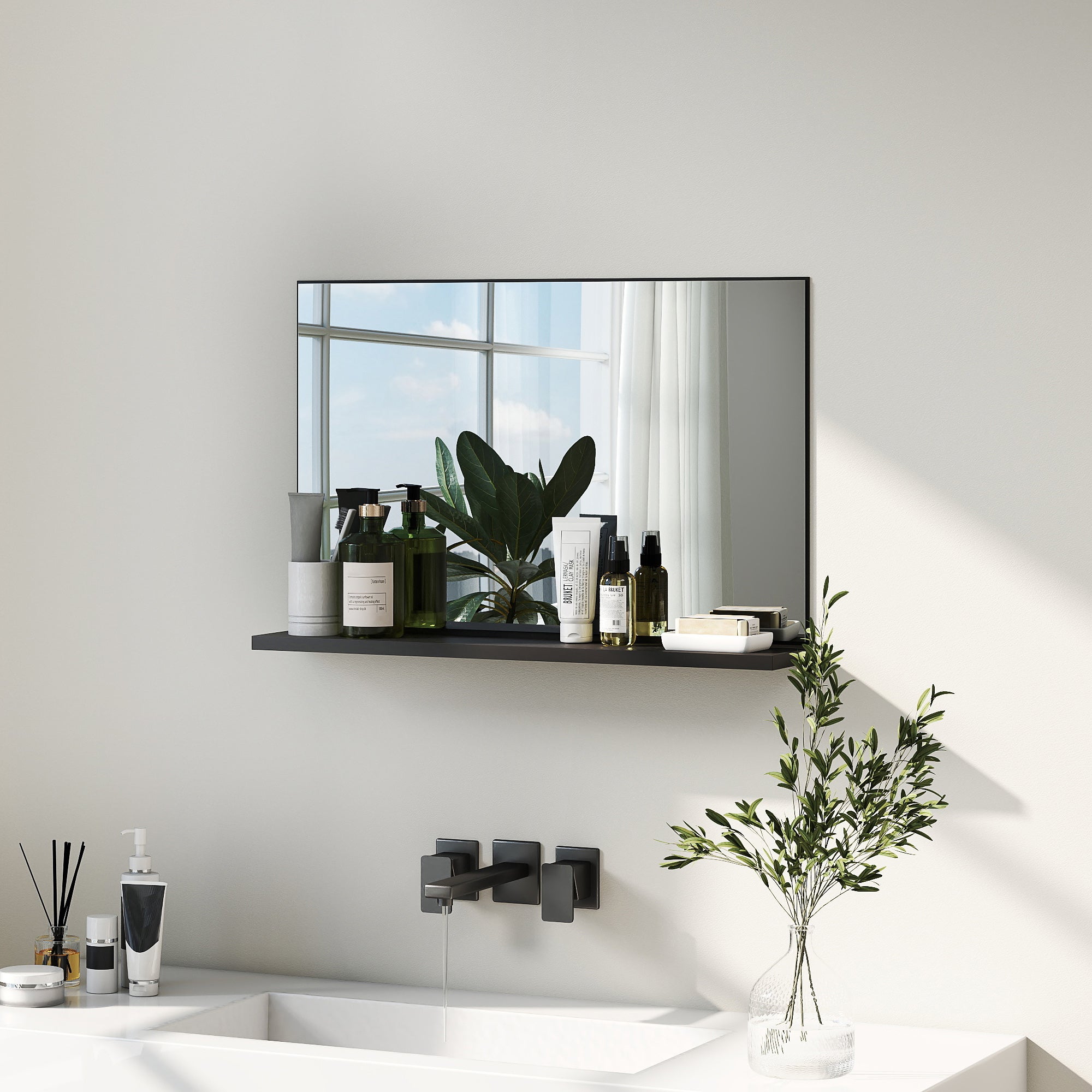 Lustro łazienkowe ścienne z półką nowoczesny design czarne 60x12x40 cm
