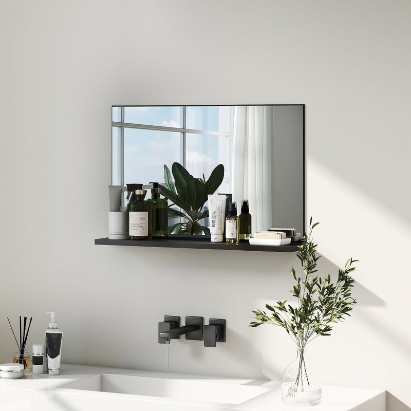 Lustro łazienkowe ścienne z półką nowoczesny design czarne 60x12x40 cm