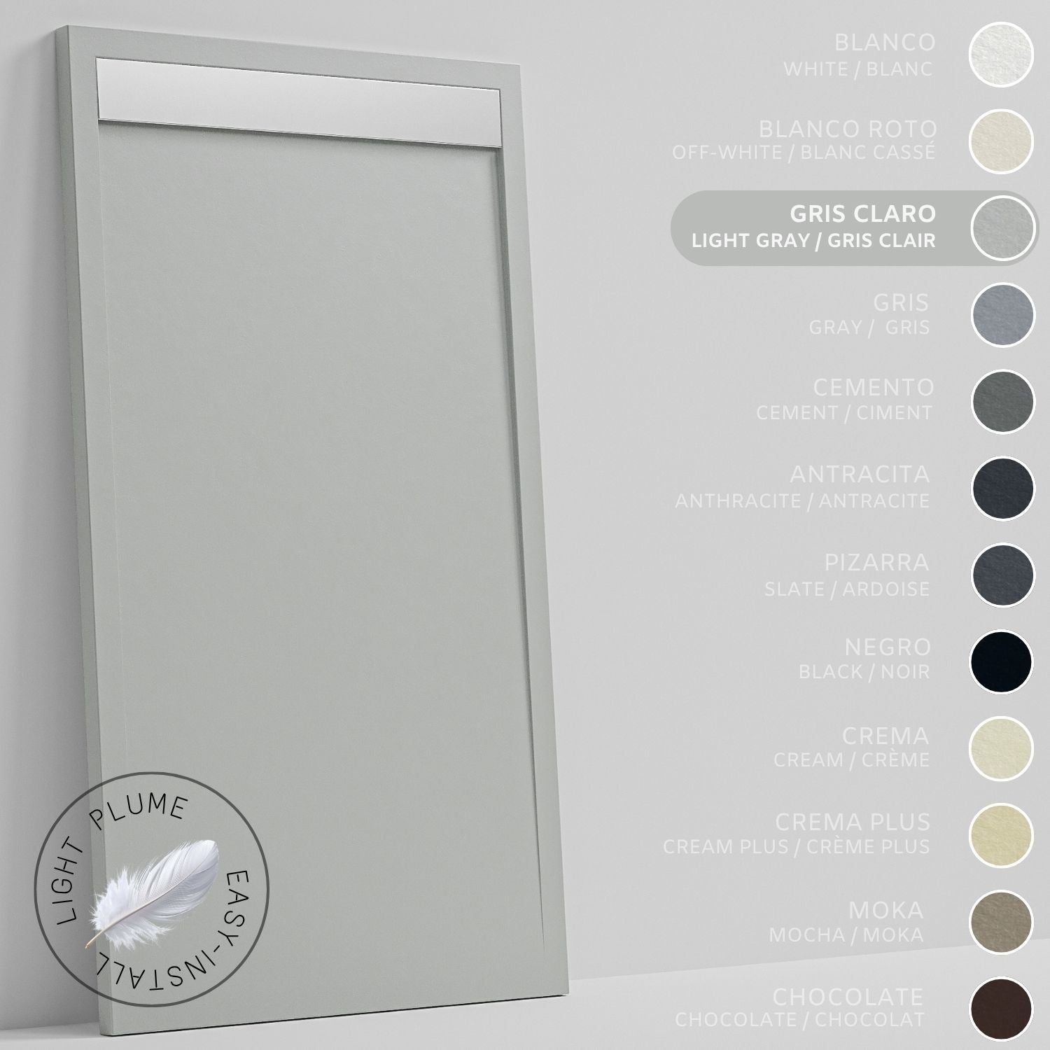 SOULHOME Lekki Brodzik z Żywicy tekstura Łupka – jasnoszary- 120x80- Niski 3cm– Ruszt INOX