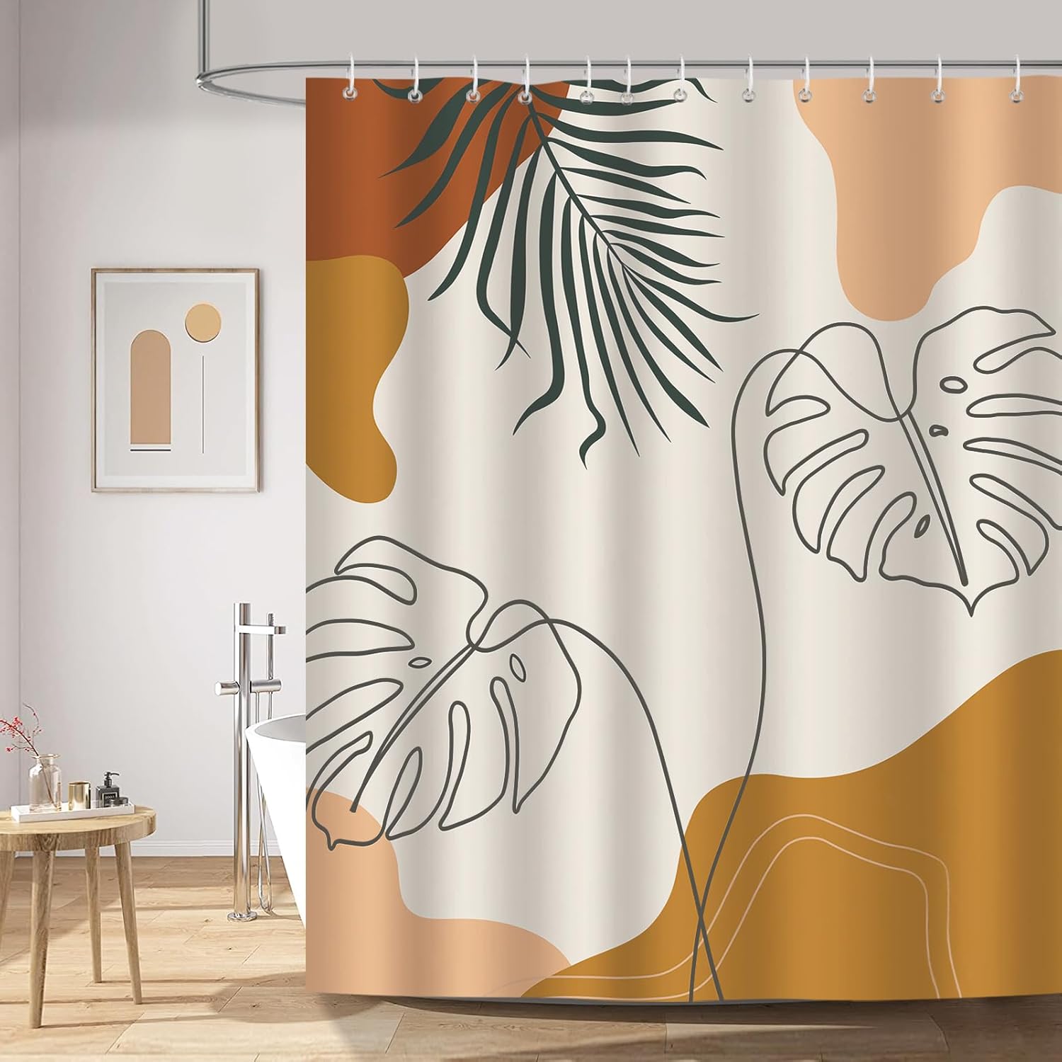 Bohéme and feuilles douche rideau, 180 x 200 cm, polyester bathroom rideau, waterproof and moisture-resistant