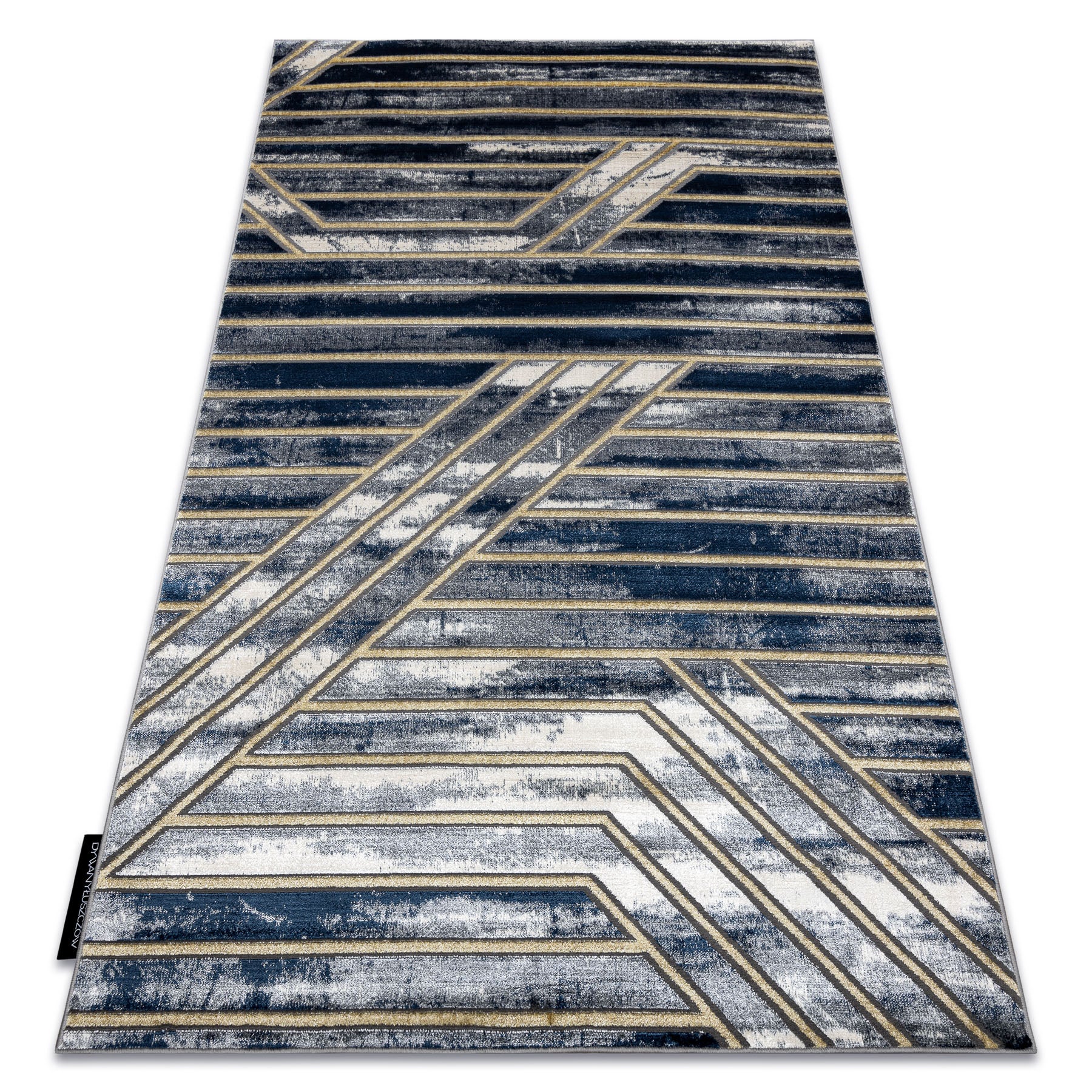 Dywan DE LUXE nowoczesny 460 Linie - Strukturalny granatowy / złoty 240x340 cm