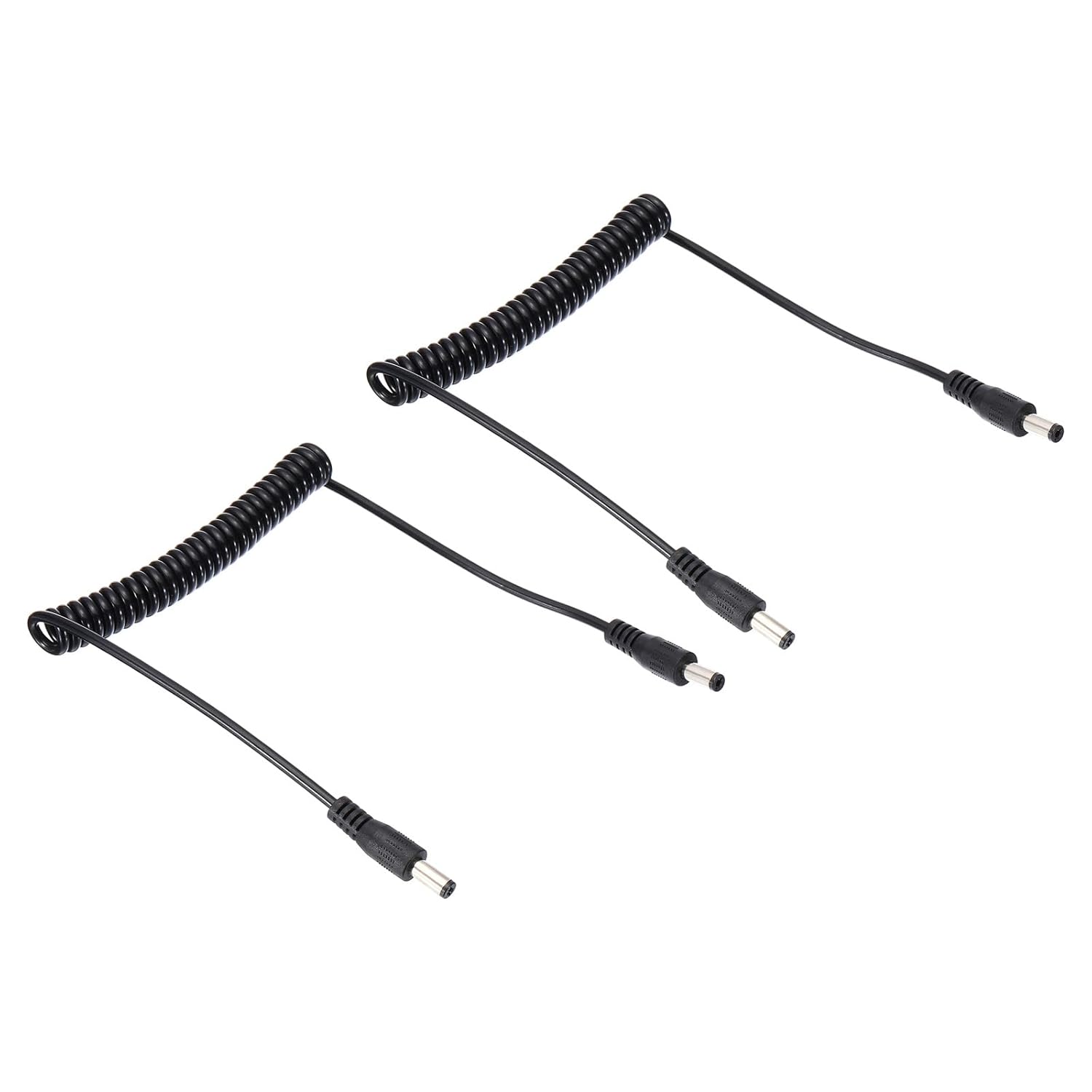5-stopowy kabel zasilający DC z wtykiem męskim do męskiego, 5,5 mm x 2,1 mm, zestaw 2 adapterów, spiralny kabel przedłużający do taśm LED, rej