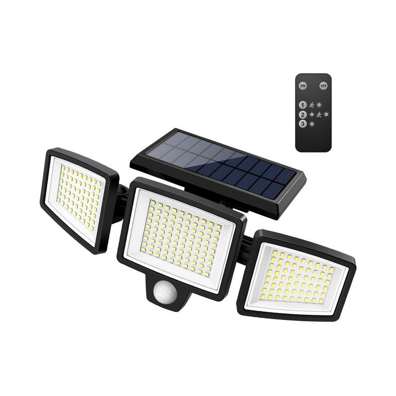 Zewnętrzna lampa solarna z czujnikiem ruchu, 210 diod LED/2500 lm, 3 tryby, kąt świecenia 270°