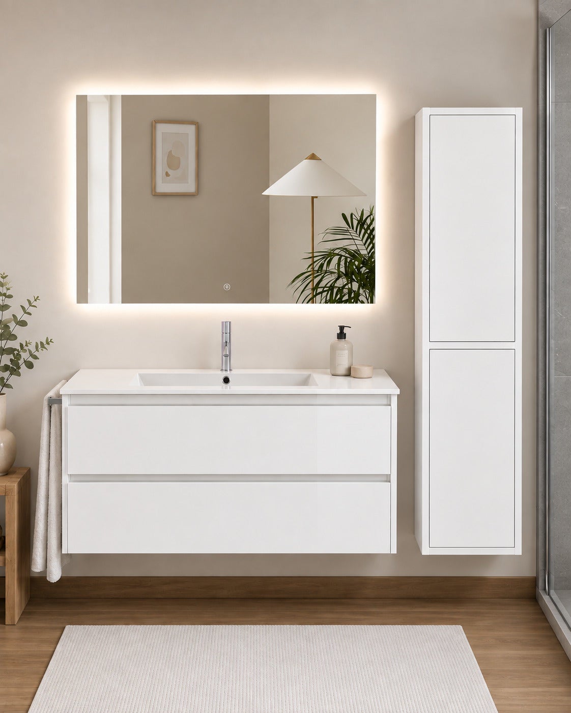 Szafka łazienkowa z umywalką ORIGENBATH IBIZA bez lustra 100x40 cm biały z kolumną