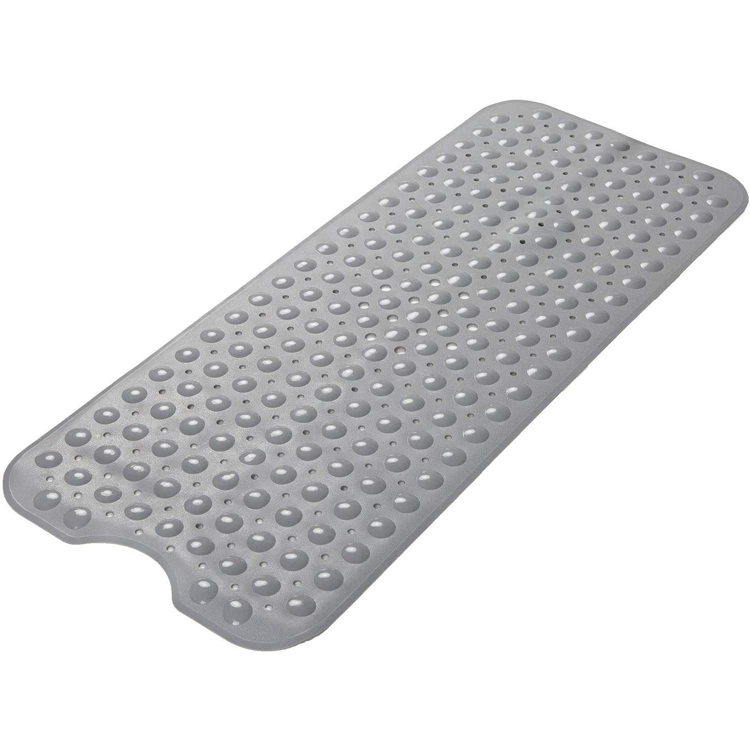 Bardzo długa, antypoślizgowa mata do wanny i prysznica, 40 cm x 100 cm, nadająca się do prania w pralce, z przyssawką i otworem odpływowym, szara