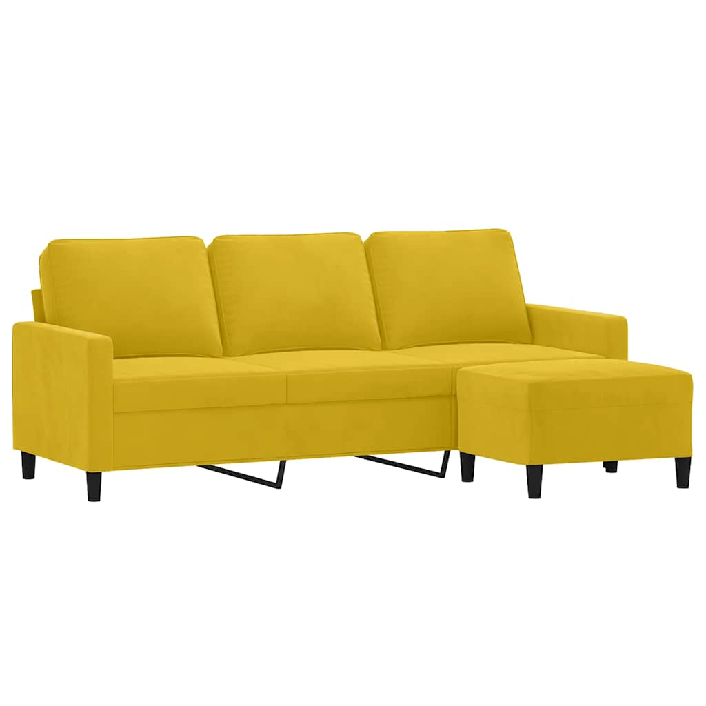 3-osobowa sofa z podnóżkiem, żółta, 180 cm, aksamit