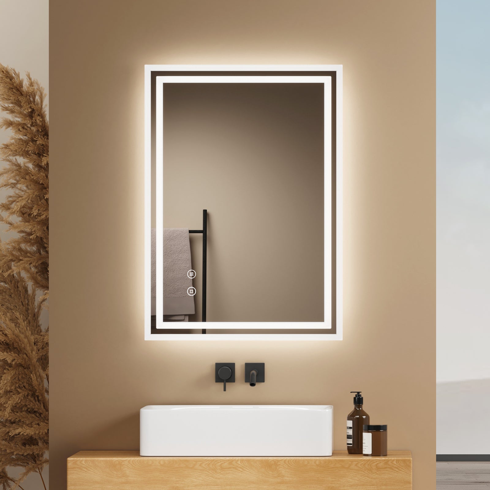 EMKE Lustro z wbudowanym oświetleniem 70x50 cm, z 6500K, możliwość ściemniania, przeciwmgielne, funkcja pamięci