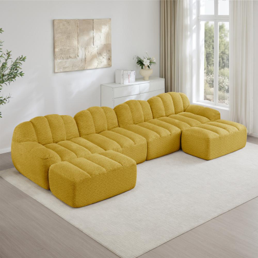 Modułowa sofa 4-osobowa w stylu muszli z głębokimi poduszkami, odpowiednia do salonów i mieszkań, nie wymaga montażu