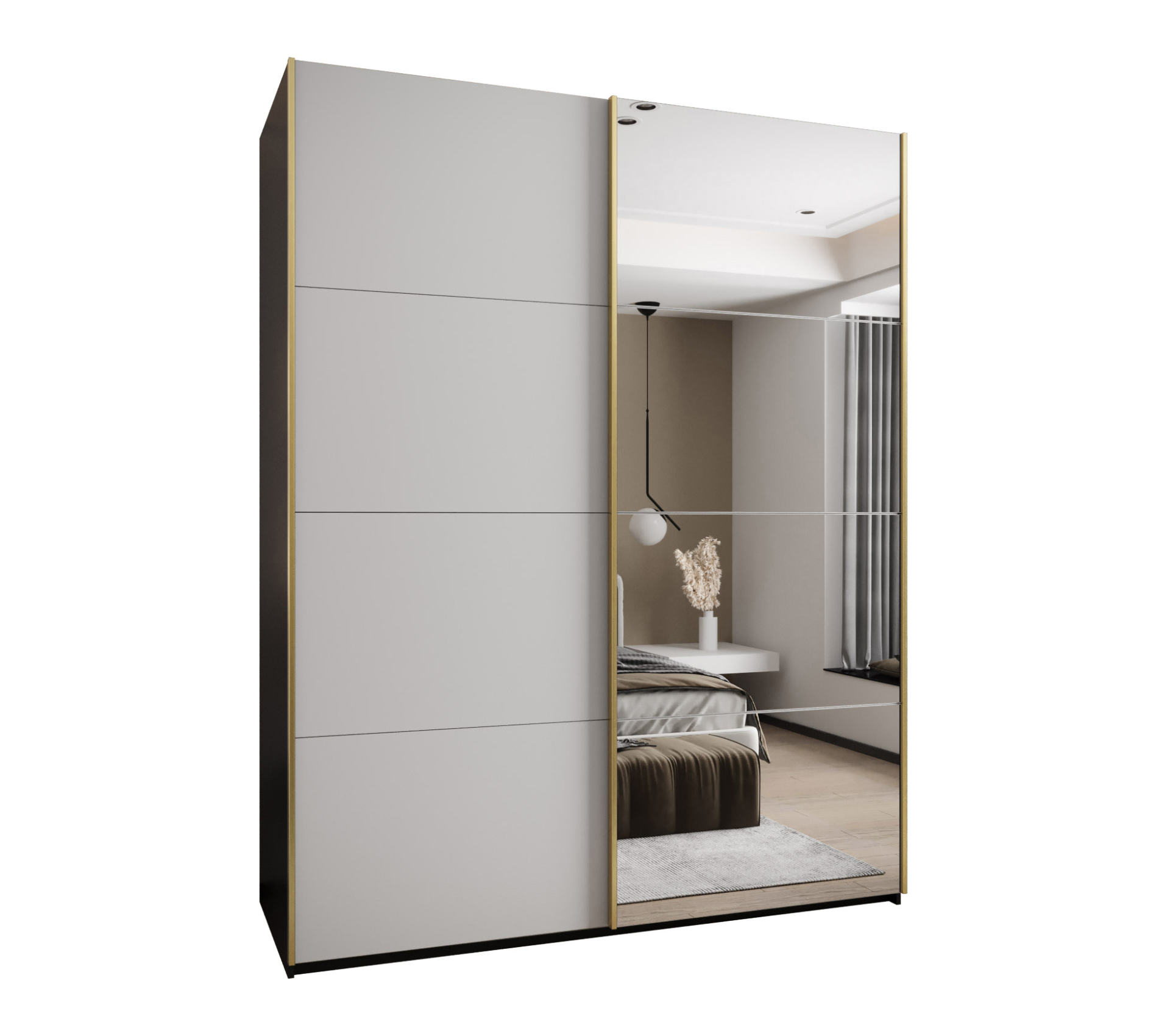 Szafa przesuwna wysoka Lux 3 190 x 64 x 245,5 cm czarny + biały + u. złoty - Abiks Meble
