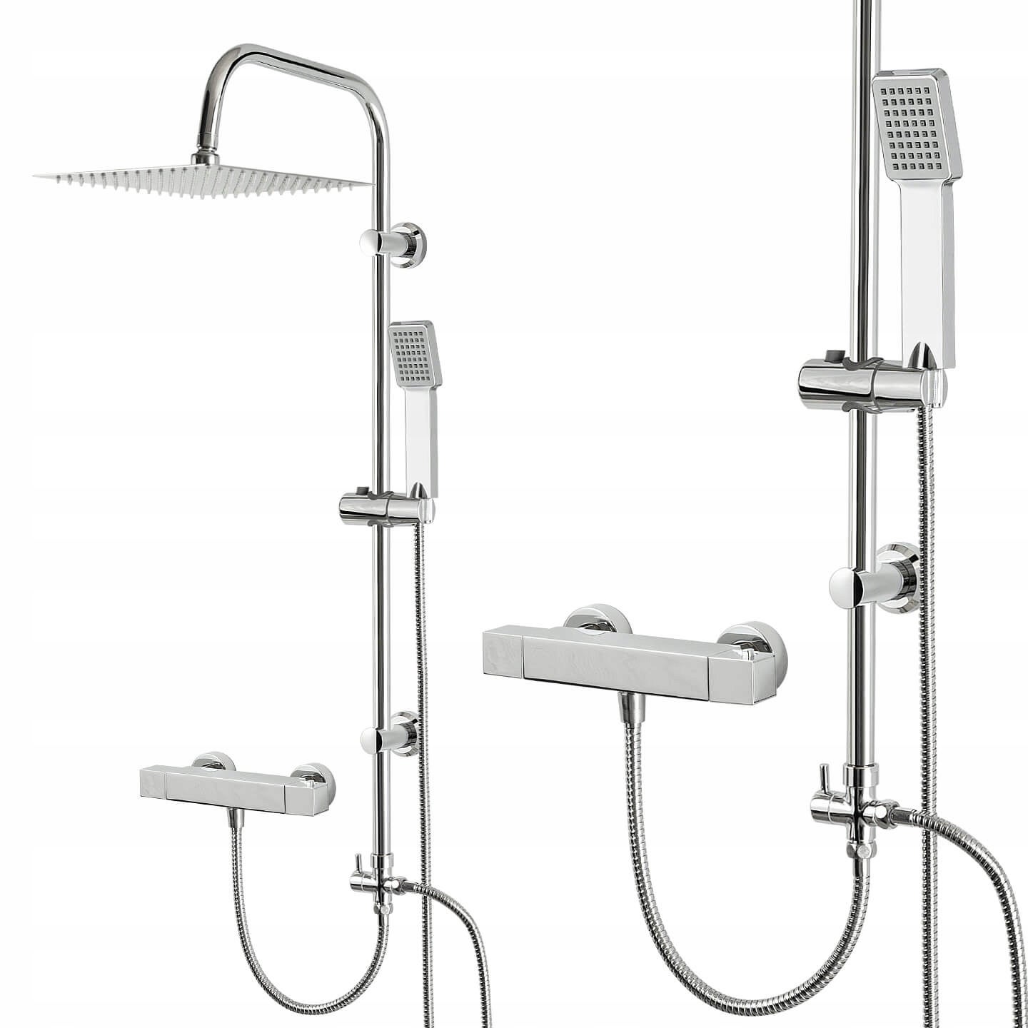 ZESTAW PRYSZNICOWY NATRYSKOWY CHROM DO KABINY Z BATERIĄ DESZCZOWNICĄ 30CM