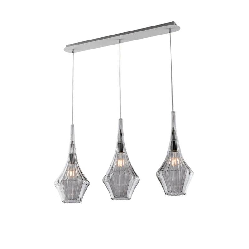 Binario in ferro con vetri grigio pyrex 3 luci H.49 - MAX 149 - L.75 X 10